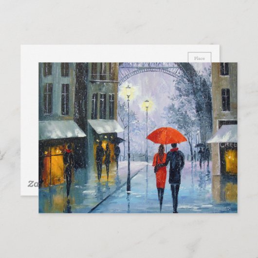 Carte Postale Première neige à Paris (Devant / Derrière)