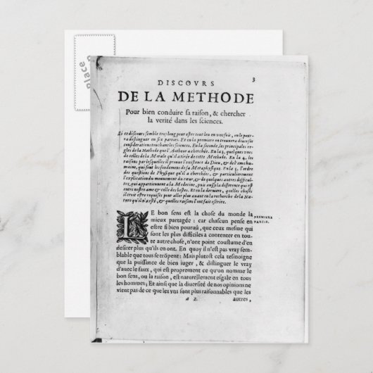 Carte Postale Première page de "Discours de la Methode" par René (Devant / Derrière)