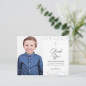 Carte Postale Première Sainte Communion Photo Merci d'argent (Debout devant)