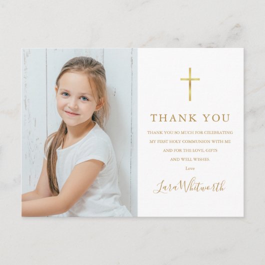 Carte Postale Première Sainte Communion Photo Merci Or (Devant)