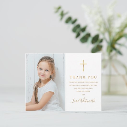 Carte Postale Première Sainte Communion Photo Merci Or (Debout devant)