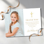 Carte Postale Première Sainte Communion Photo Merci Or<br><div class="desc">Doté d'un nom de signature de script doré. Personnalisez avec votre photo et la première communion sainte spéciale message de remerciement en lettres d'or chic sur ce design élégant. Conçu par Thisisnotme©</div>