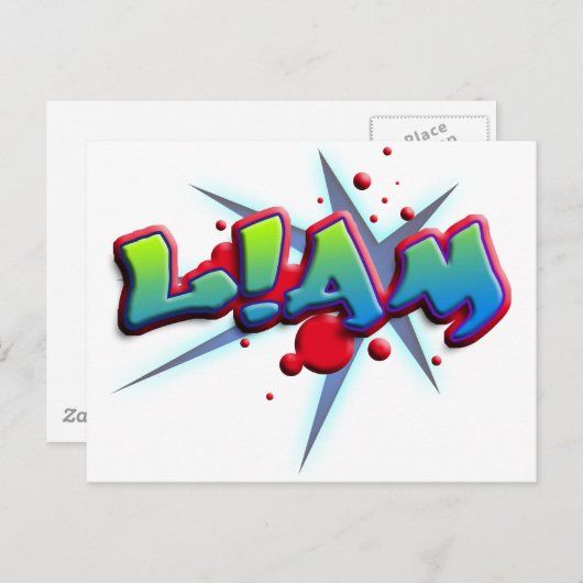 Carte Postale Prénom Liam avec ! comme (Devant / Derrière)