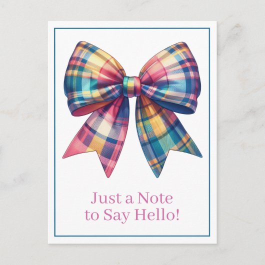 Carte Postale Preppy Aquarelle Plaid Bow Personnalisé (Devant)