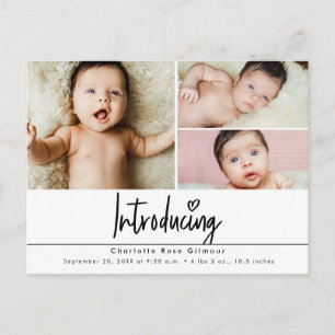 Carte Postale Présentation de Bébé 3 photos merci