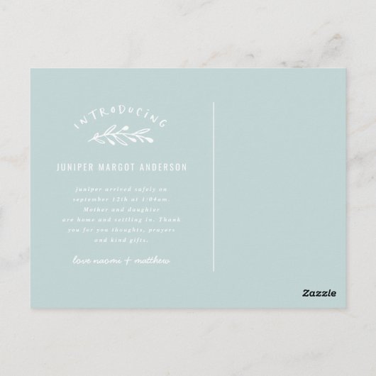 Carte Postale Présentation de l'annonce de naissance par photo d (Dos)