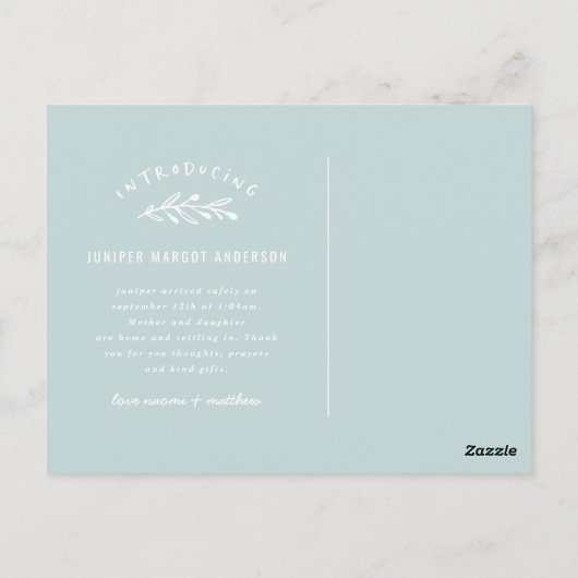 Carte Postale Présentation du faire-part de naissance photo de b (Dos)