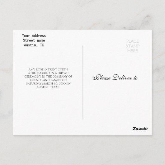 Carte Postale Présentation | faire-part du mariage de script de  (Dos)