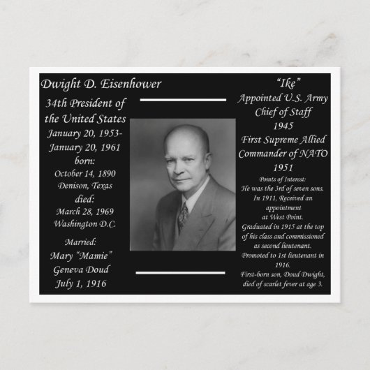 Carte Postale Président Dwight Eisenhower (Devant)