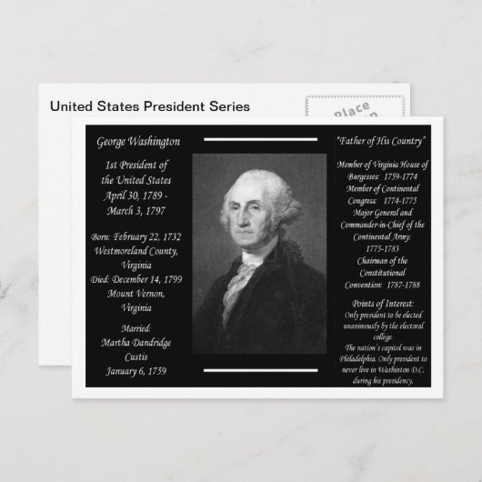 Carte Postale Président George Washington (Devant / Derrière)