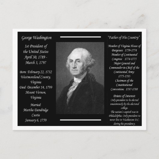 Carte Postale Président George Washington (Devant)