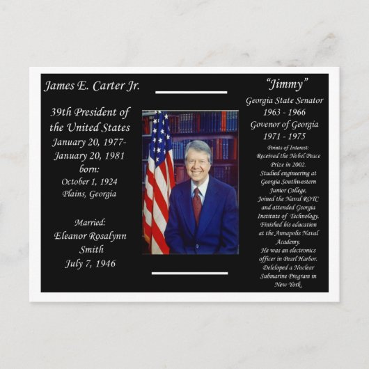 Carte Postale Président Jimmy Carter (Devant)