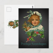 Carte Postale Prettige Kerstdagen Vintage Holly Girl Black (Devant / Derrière)