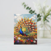 Carte Postale Pretty Blue and Gold Peacock Keeping in Touch (Debout devant)