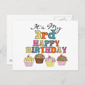 Carte Postale Pretty Cupcakes 3e Anniversaire Tshirts et cadeaux (Devant / Derrière)