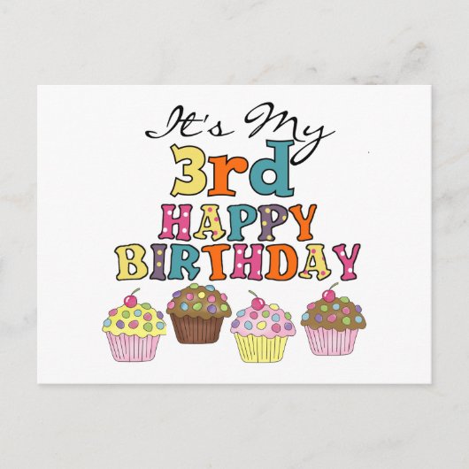 Carte Postale Pretty Cupcakes 3e Anniversaire Tshirts et cadeaux (Devant)