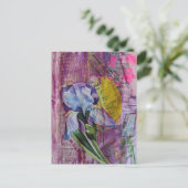 Carte Postale Pretty Iris Flower pink stars mixed media collage  (Debout devant)