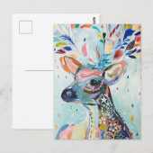 Carte Postale Pretty Modern Deer Art Flower Antler (Devant / Derrière)