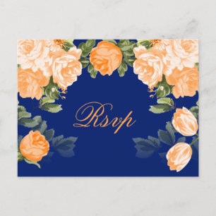 Carte Postale Pretty Orange Floral on Navy Blue