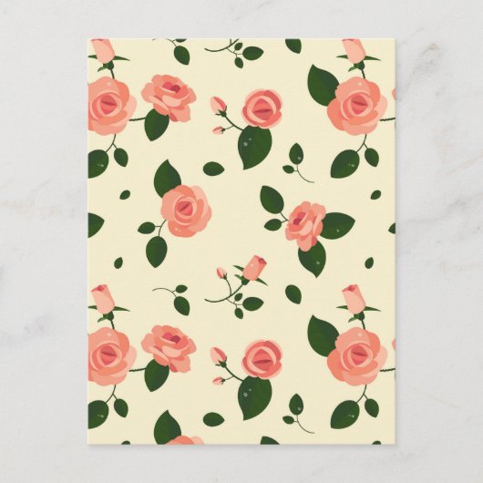 Carte Postale Pretty Pink Roses Pastel Pink Pattern (Devant)