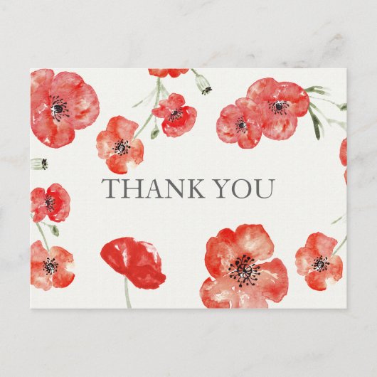Carte Postale Pretty Red Poppies floral Merci notes (Devant)