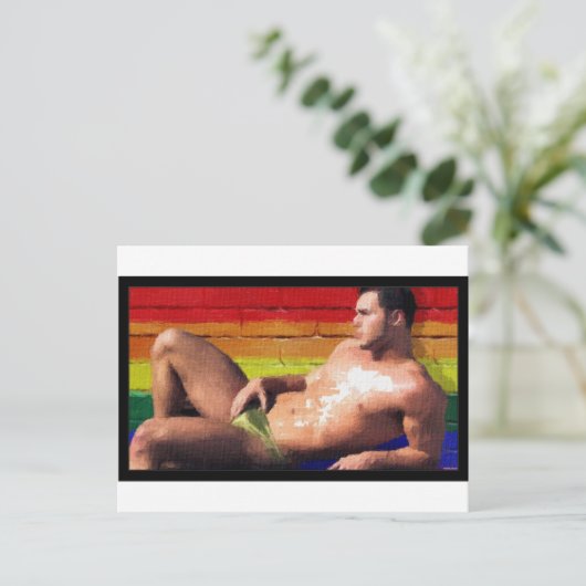 Carte Postale PRIDE Rooftop Hunk - peinture originale (Debout devant)