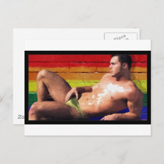 Carte Postale PRIDE Rooftop Hunk - peinture originale (Devant / Derrière)