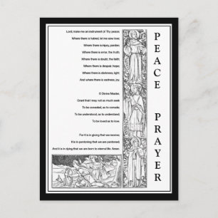 CARTE POSTALE PRIÈRE DE PAIX DE ST. FRANÇOIS NOIR & BLANC