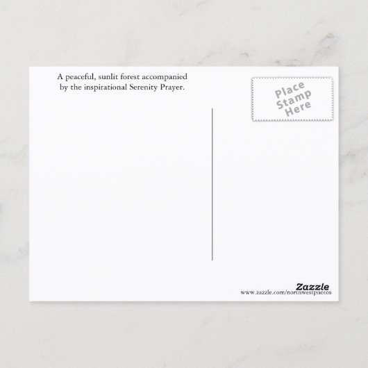 Carte Postale Prière de sérénité inspirée Forêt ensoleillée (Dos)