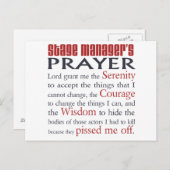 Carte Postale Prière du gestionnaire de scène (Devant / Derrière)