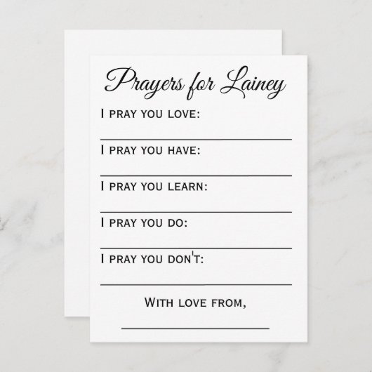 Carte Postale Prière pour bébé (Devant / Derrière)