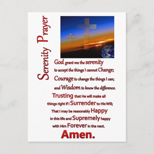 Carte Postale Prière Sérénité Dans L'Espace Rouge (Devant)