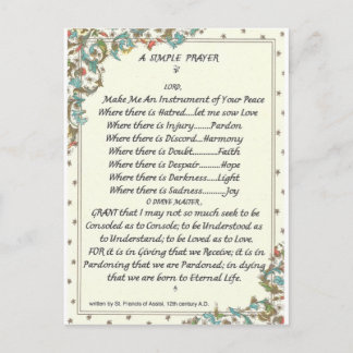 Carte Postale prière simple=st. francis=pape francis=florentine