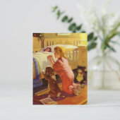 Carte Postale Prières au coucher, Fille avec chiot, Religion Vin (Debout devant)