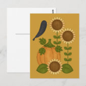 Carte Postale Prim Crow d'automne Citrouille et tournesols (Devant / Derrière)