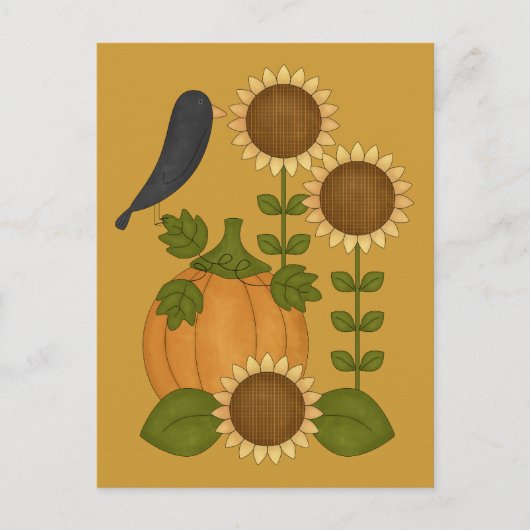 Carte Postale Prim Crow d'automne Citrouille et tournesols (Devant)