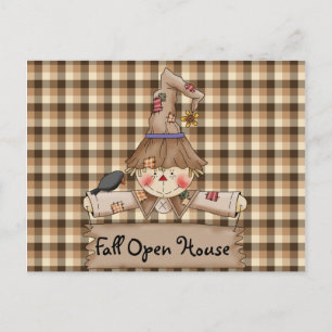 Carte Postale Primitive Country Scarecrow Fall Open House Card