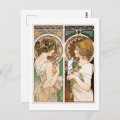 Carte Postale Primroses et plume, Mucha (Devant / Derrière)