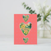 Carte Postale Primula Veris Coeurs Chaud Rose Jaune & Vert (Debout devant)