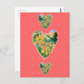 Carte Postale Primula Veris Coeurs Chaud Rose Jaune & Vert (Devant / Derrière)
