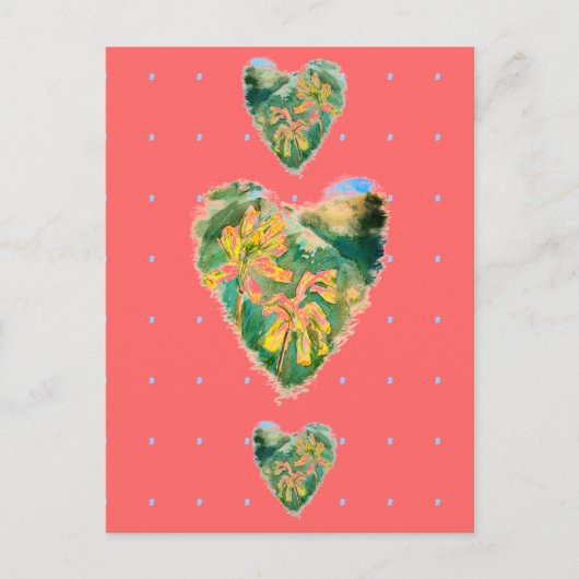 Carte Postale Primula Veris Coeurs Chaud Rose Jaune & Vert (Devant)