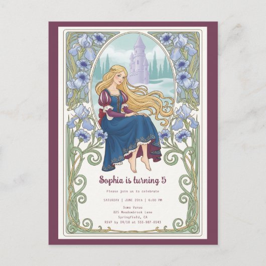 Carte Postale Princess Rapunzel Castle Tower Anniversaire (Devant)