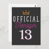 Carte Postale Princesse 13 ans Fille officielle adolescente (Devant / Derrière)