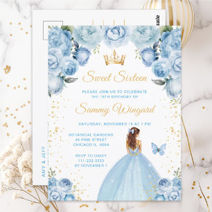 Carte Postale Princesse aux Cheveux Bruns Bleu Clair Sweet Sixte