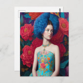 Carte Postale Princesse avec robe décorative bleue (Devant / Derrière)