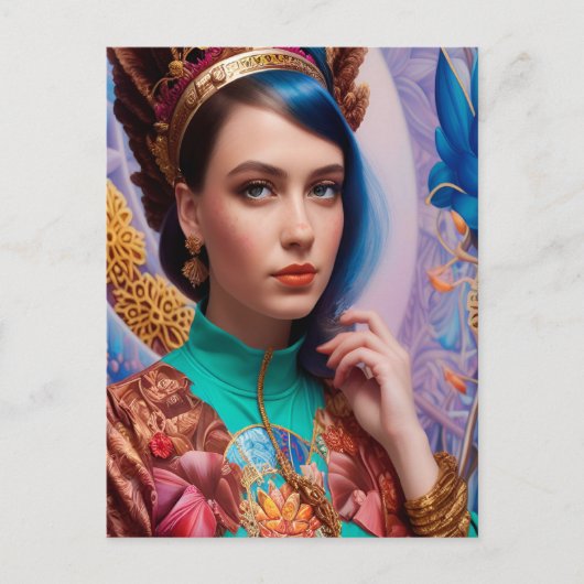 Carte Postale Princesse avec tenue turquoise décorative (Devant)