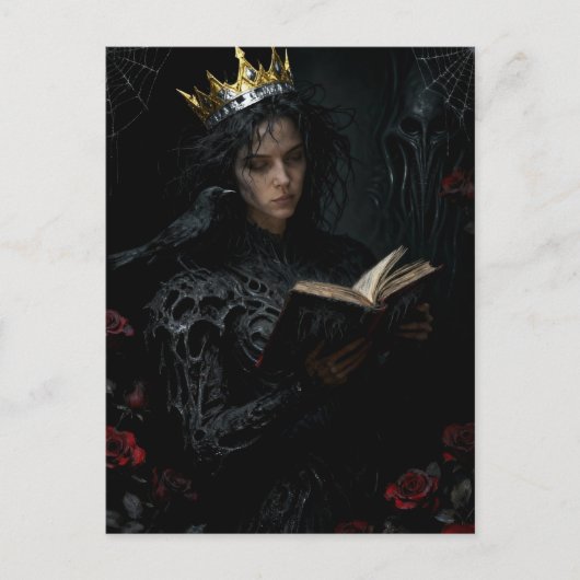 Carte Postale Princesse avec un oiseau noir lisant un livre (Devant)