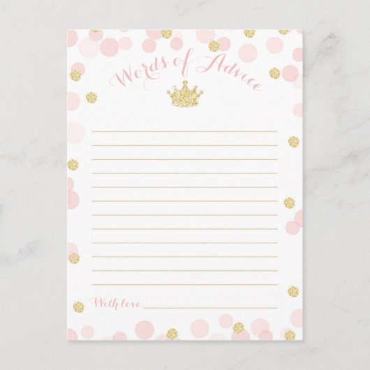Carte Postale Princesse Baby shower de la Couronne Mots de conse (Devant)