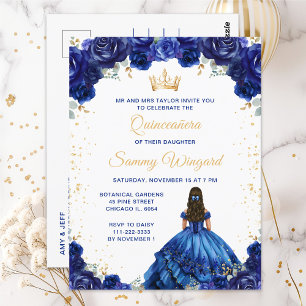 Carte Postale Princesse Bleu foncé Floral Quinceañera