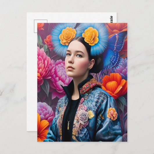 Carte Postale princesse branchée dans une veste (Devant / Derrière)